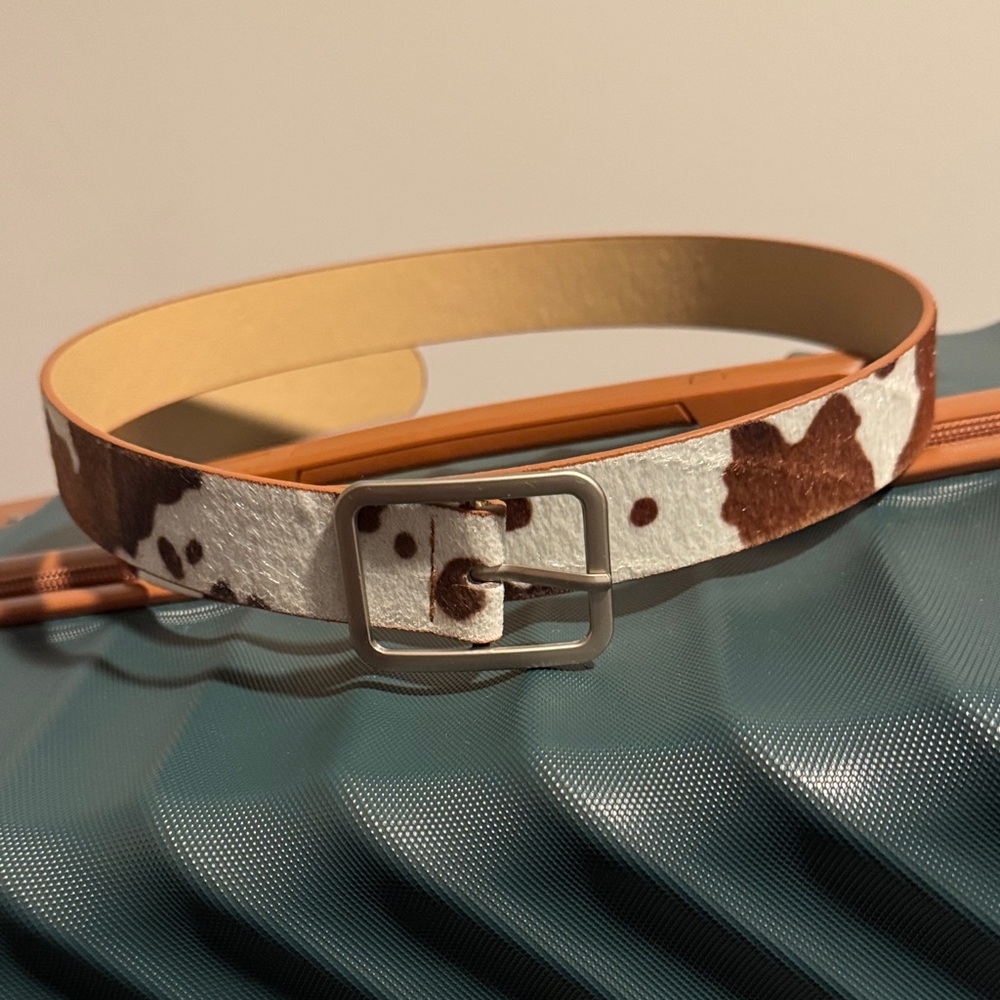 Brown and White Cowhide Belt